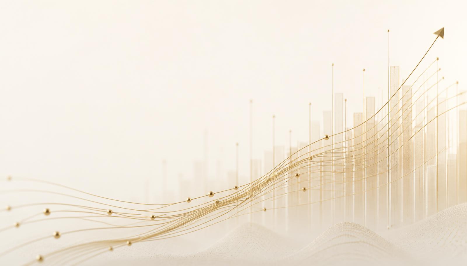 Goldene Datenlinien verbinden einzelne Schritte zu einem wachsenden System