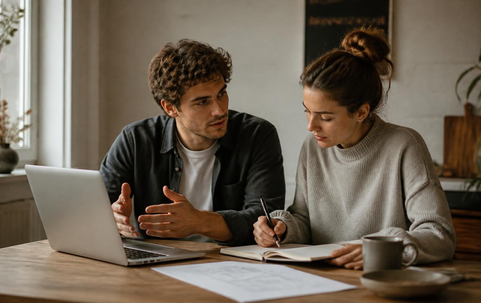 Zwei Personen entwickeln gemeinsam einen strukturierten Finanzplan