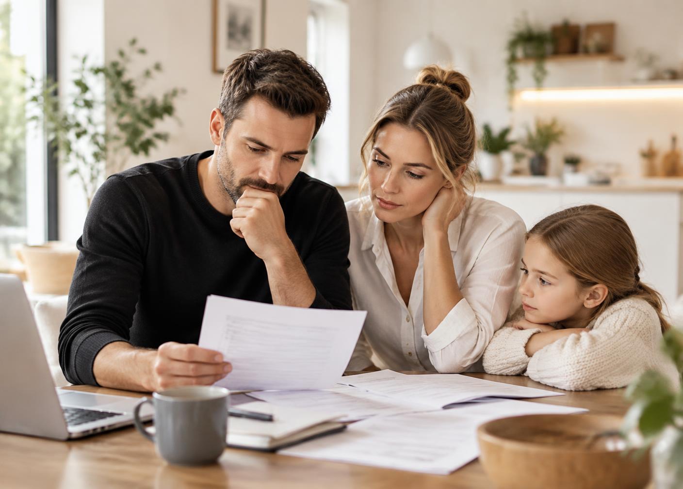 Familie bespricht gemeinsam ihre laufenden Kosten